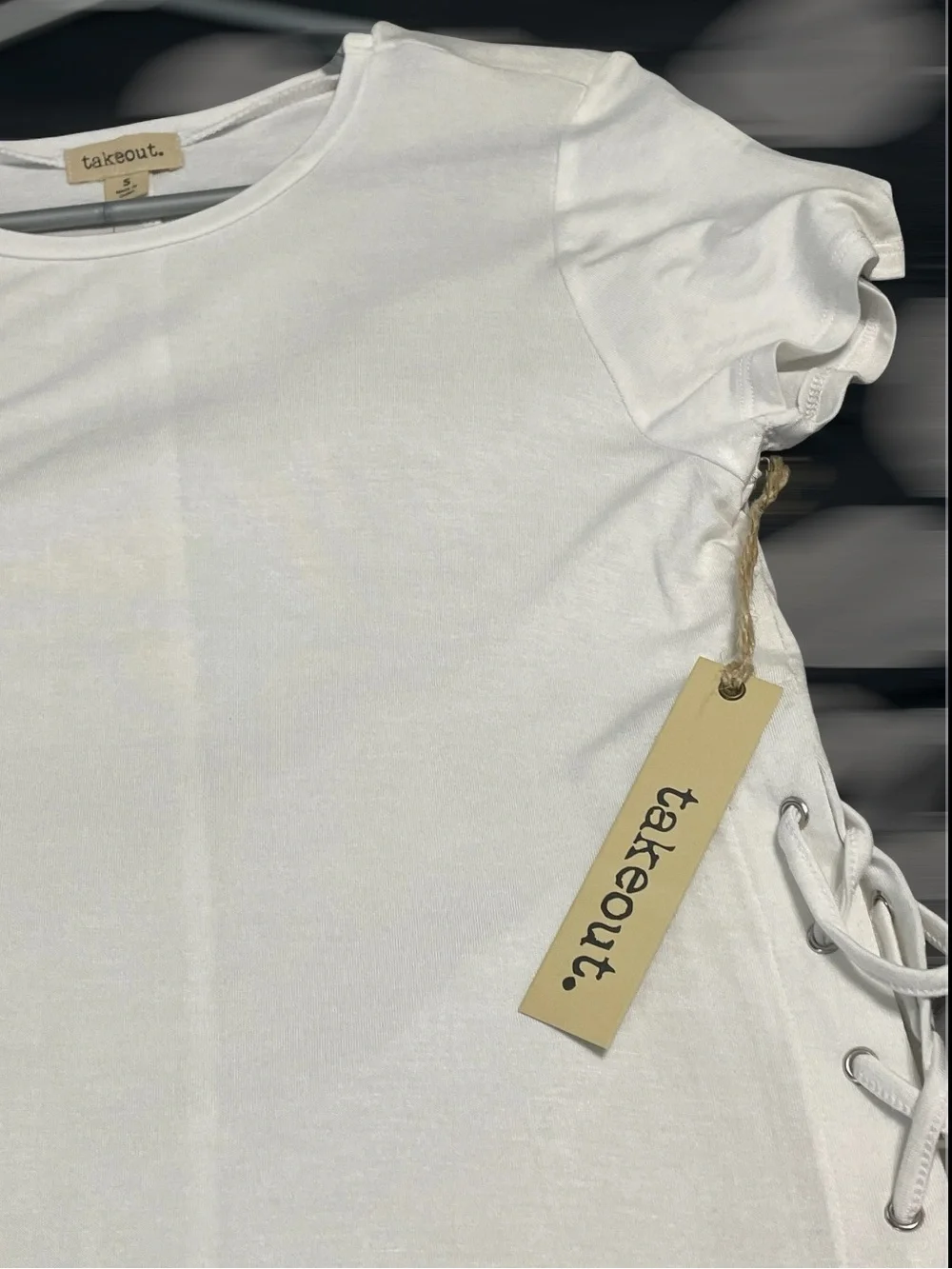 Takeout White Crewneck Swim Suit Cover-Up With Lacing Detail